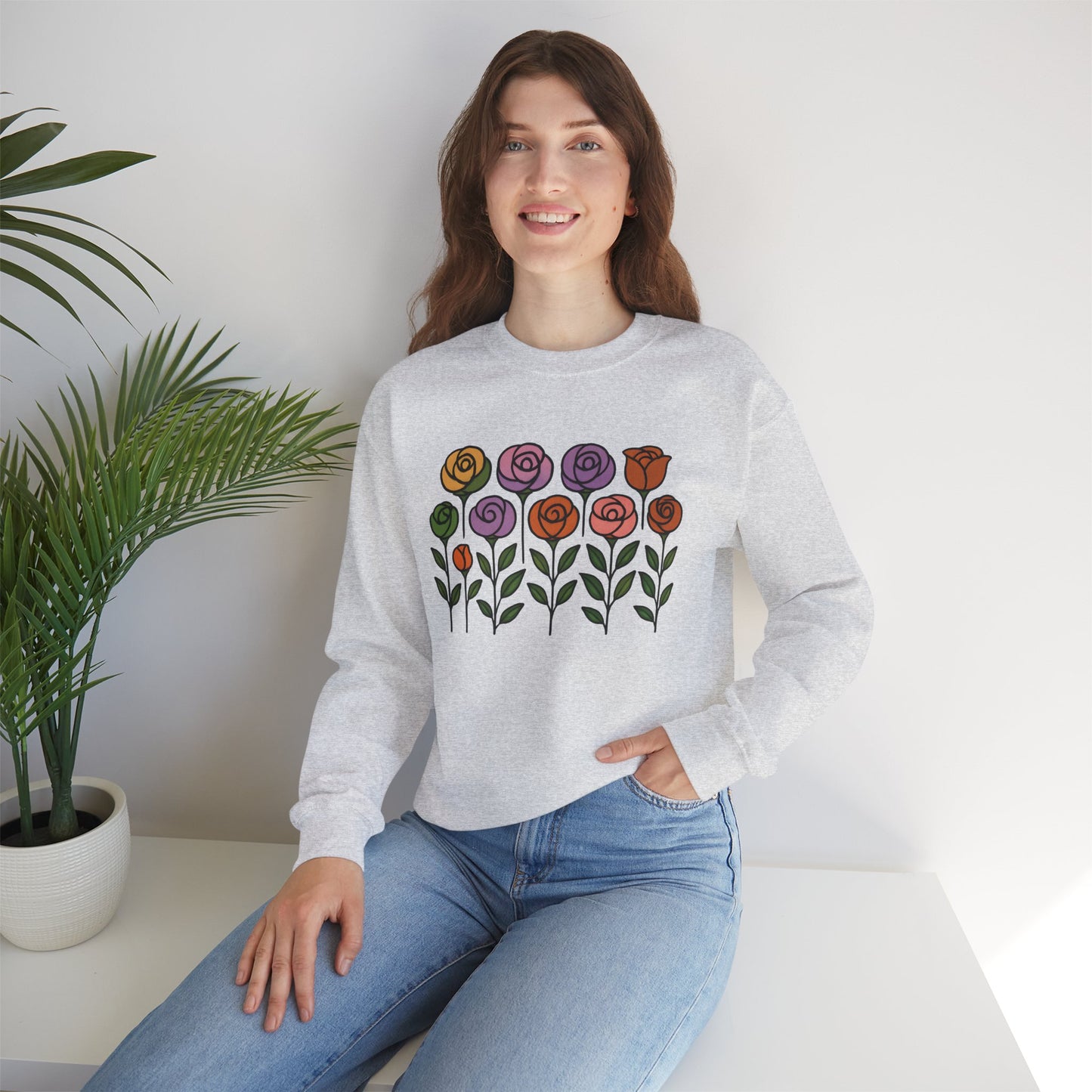Floral Design Crewneck Sweatshirt