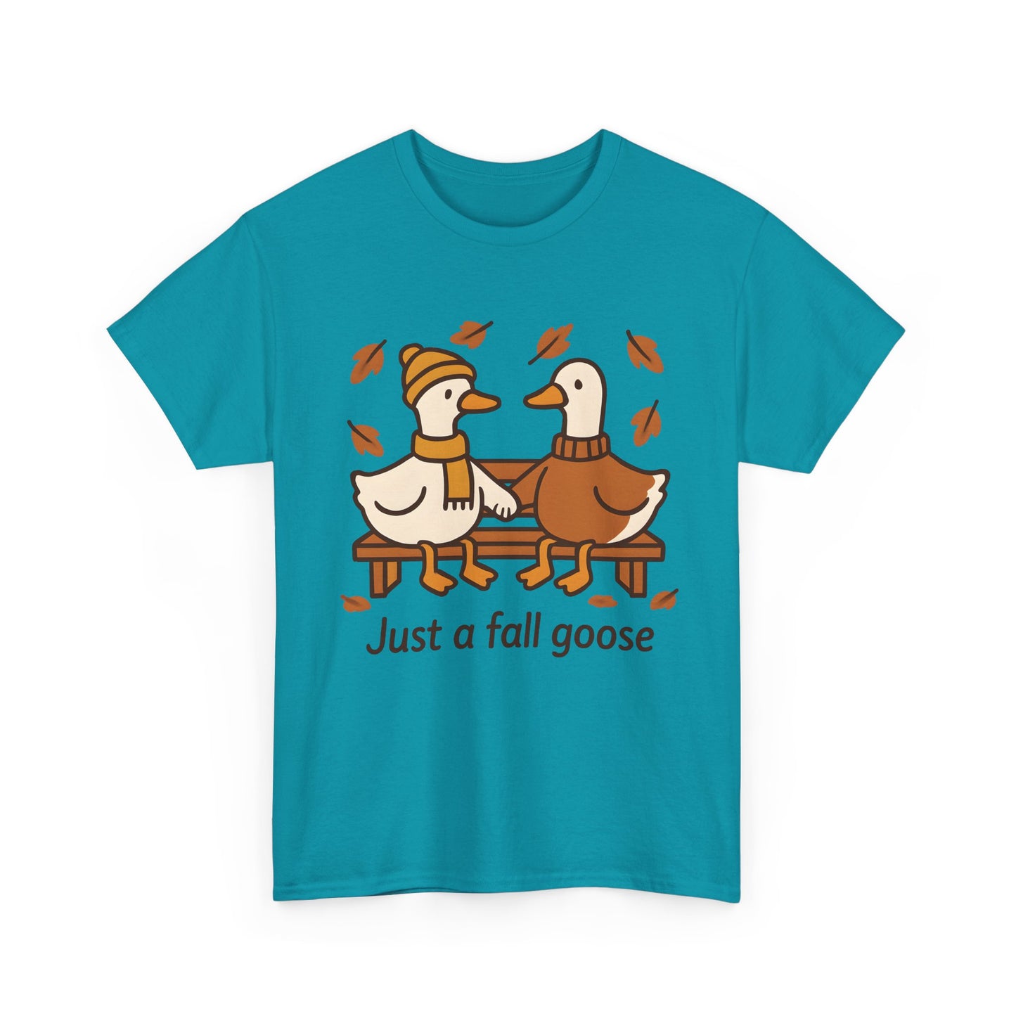 Fall Couple Goose Tee, Autumn-Themed Heavy Cotton Tee