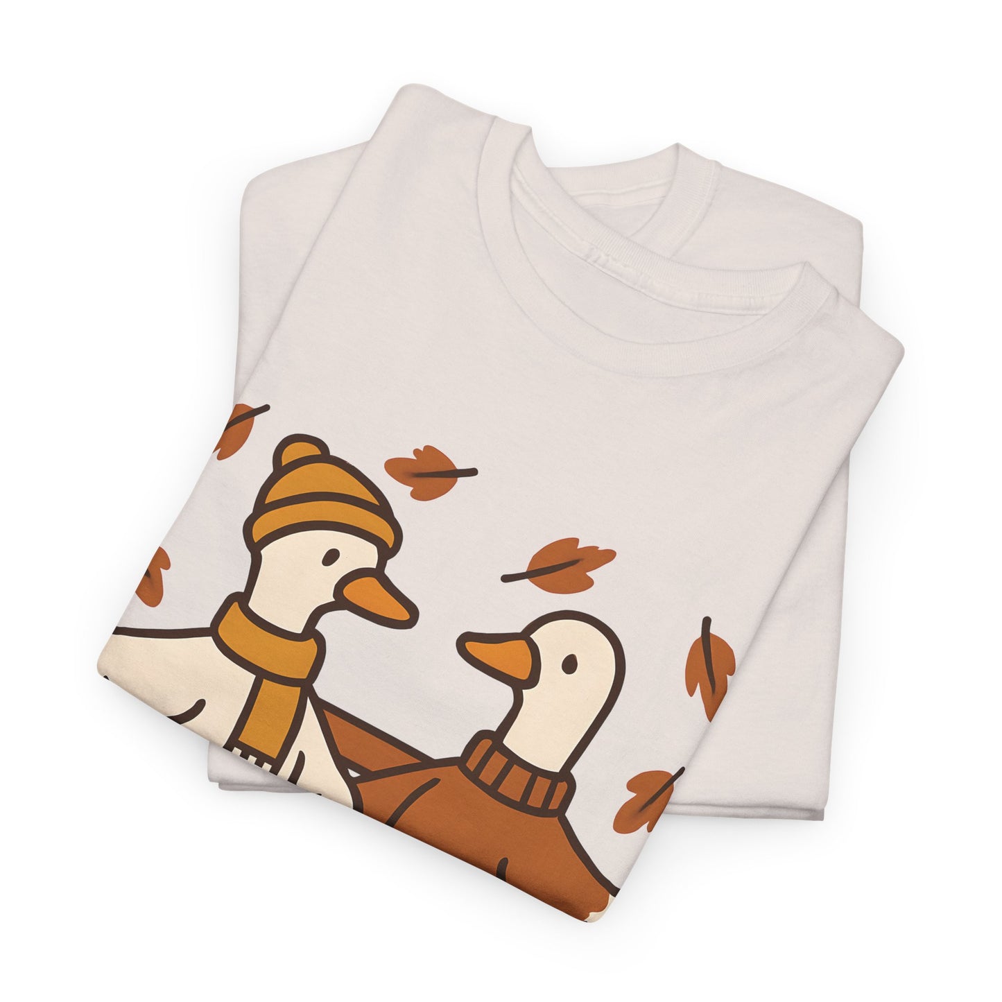 Fall Couple Goose Tee, Autumn-Themed Heavy Cotton Tee