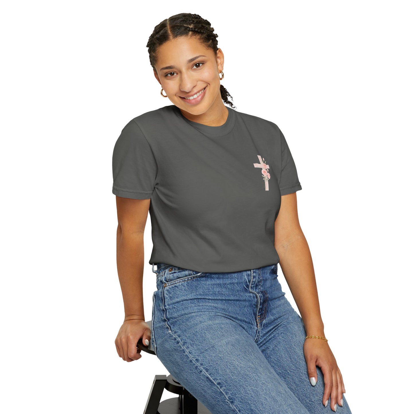 Floral Cross Unisex Garment-Dyed T-shirt