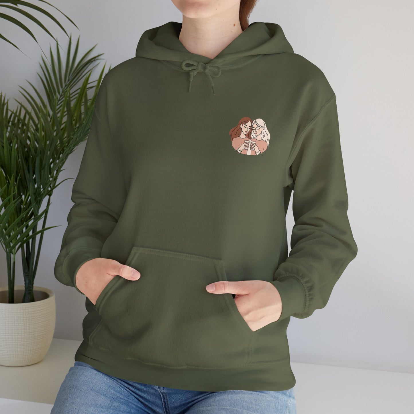 Cozy Hooded Sweatshirt with Artistic Design for Friends