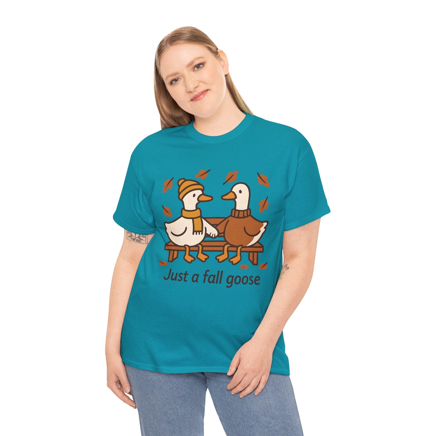 Fall Couple Goose Tee, Autumn-Themed Heavy Cotton Tee