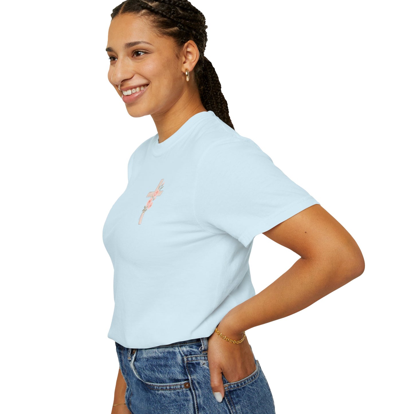 Floral Cross Unisex Garment-Dyed T-shirt