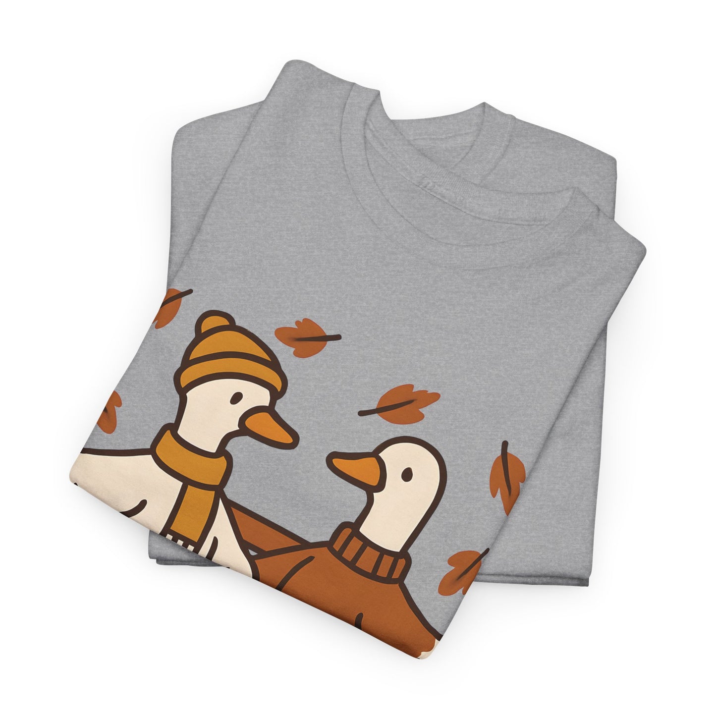 Fall Couple Goose Tee, Autumn-Themed Heavy Cotton Tee