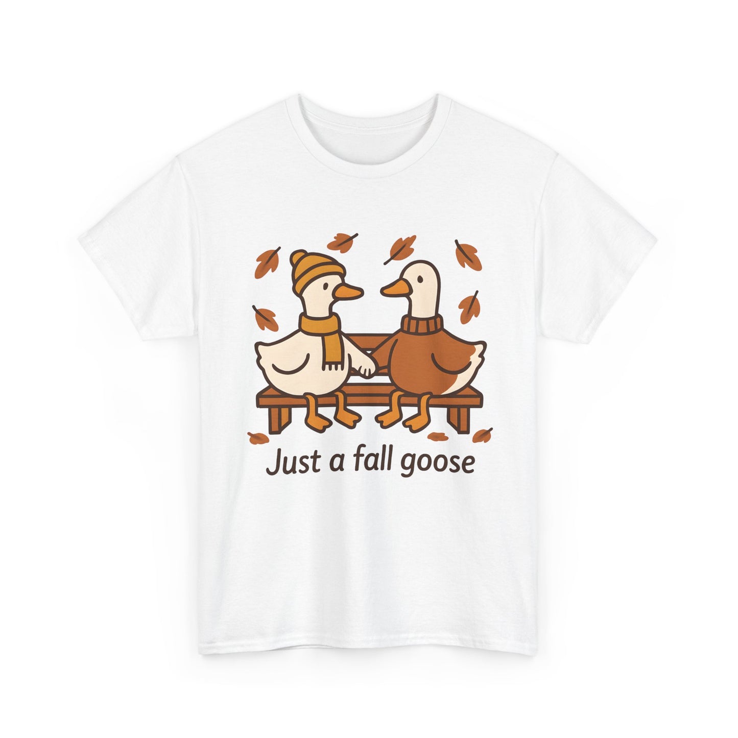 Fall Couple Goose Tee, Autumn-Themed Heavy Cotton Tee