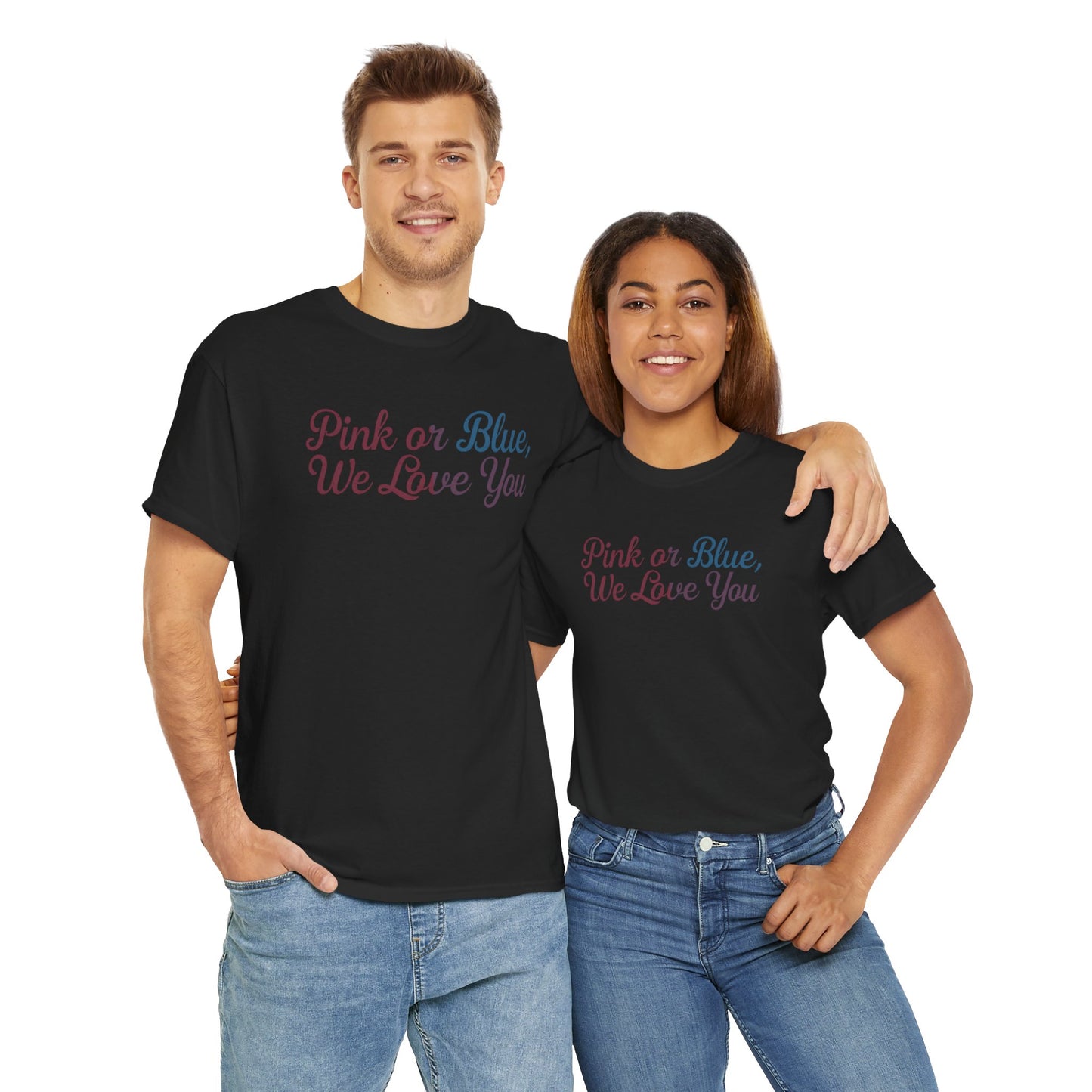 Unisex Heavy Cotton Tee - "Pink or Blue, We Love You" Gender Reveal Gift