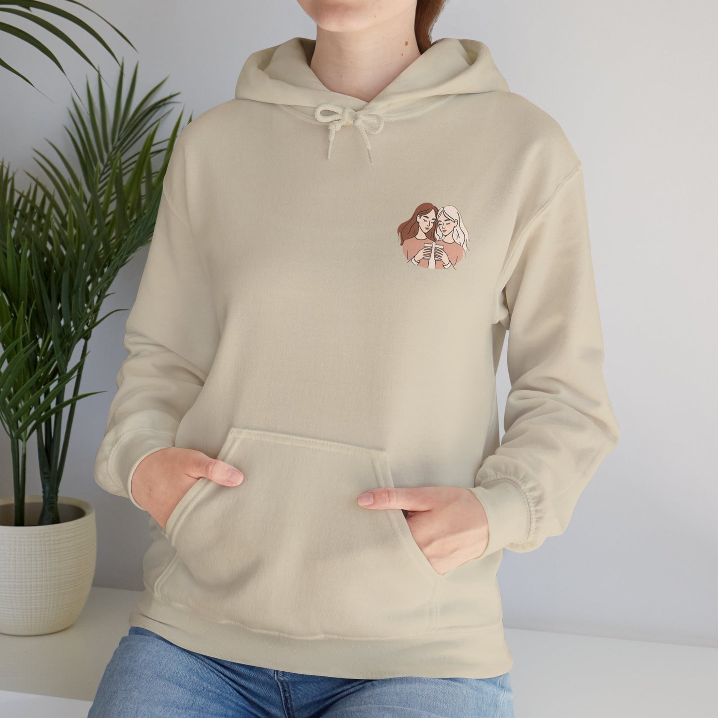 Cozy Hooded Sweatshirt with Artistic Design for Friends