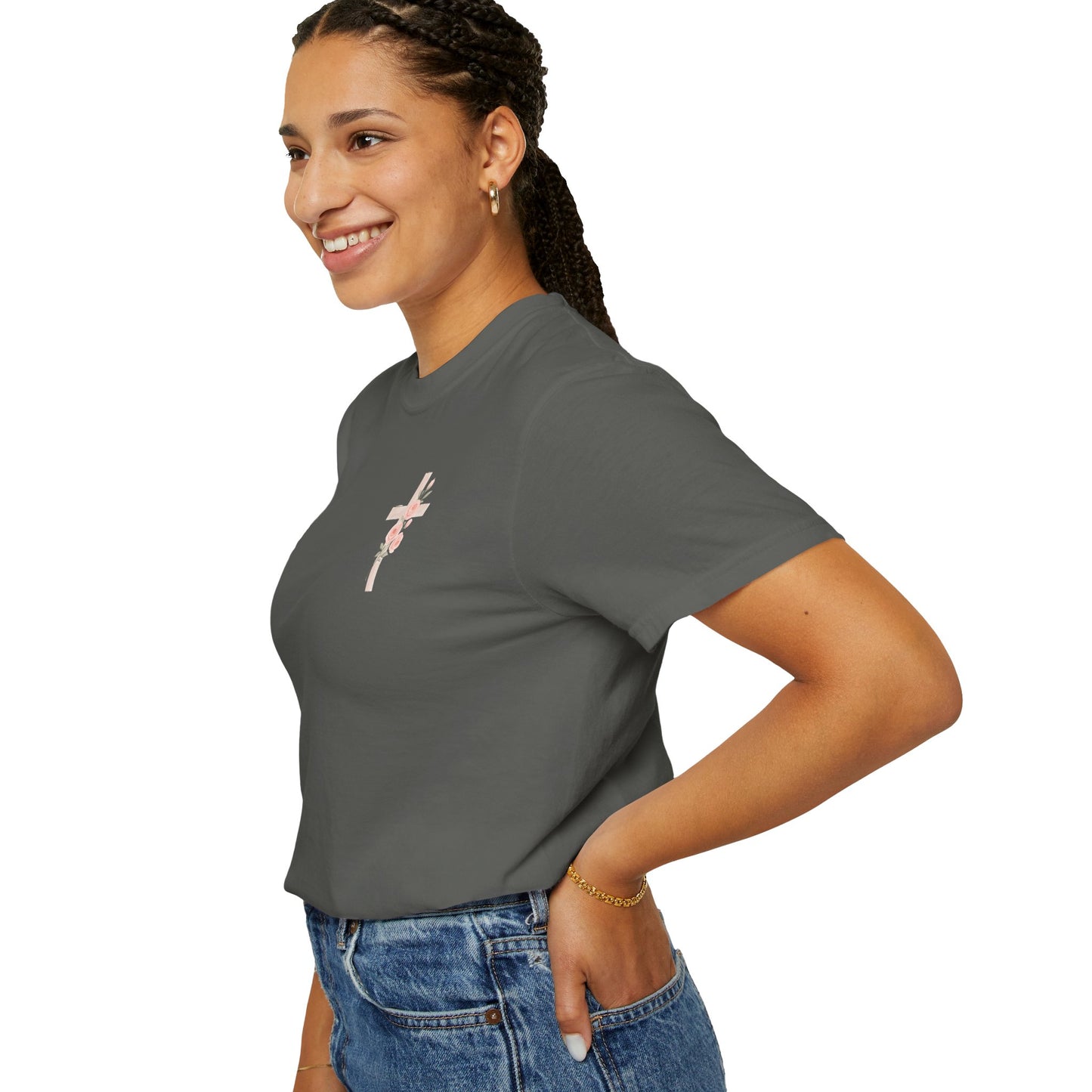 Floral Cross Unisex Garment-Dyed T-shirt