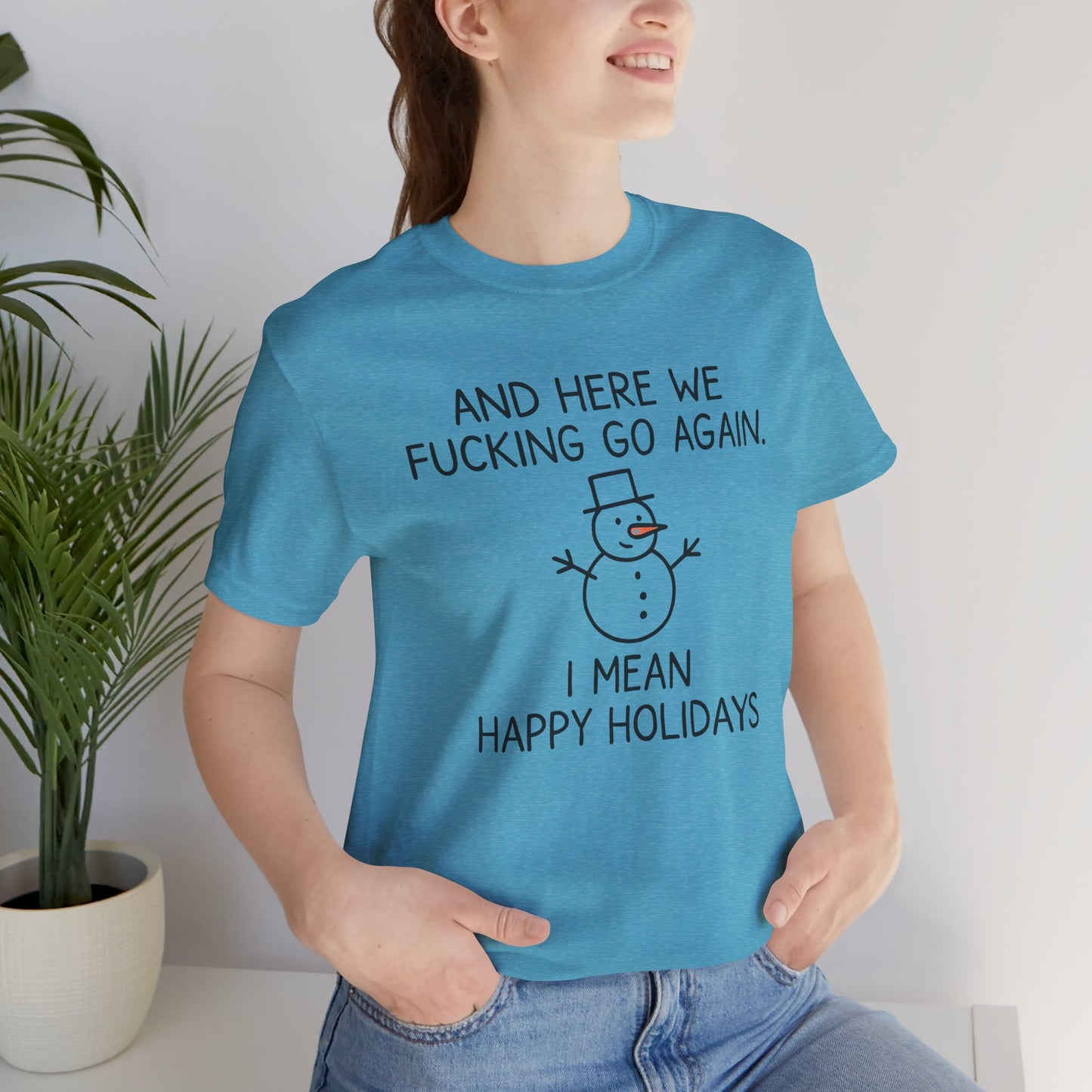 Snowman, Humorous Holiday Tee, Funny Christmas Shirt, Unisex Jersey Tee, Winter Greetings T-Shirt, Holiday Humor Gift