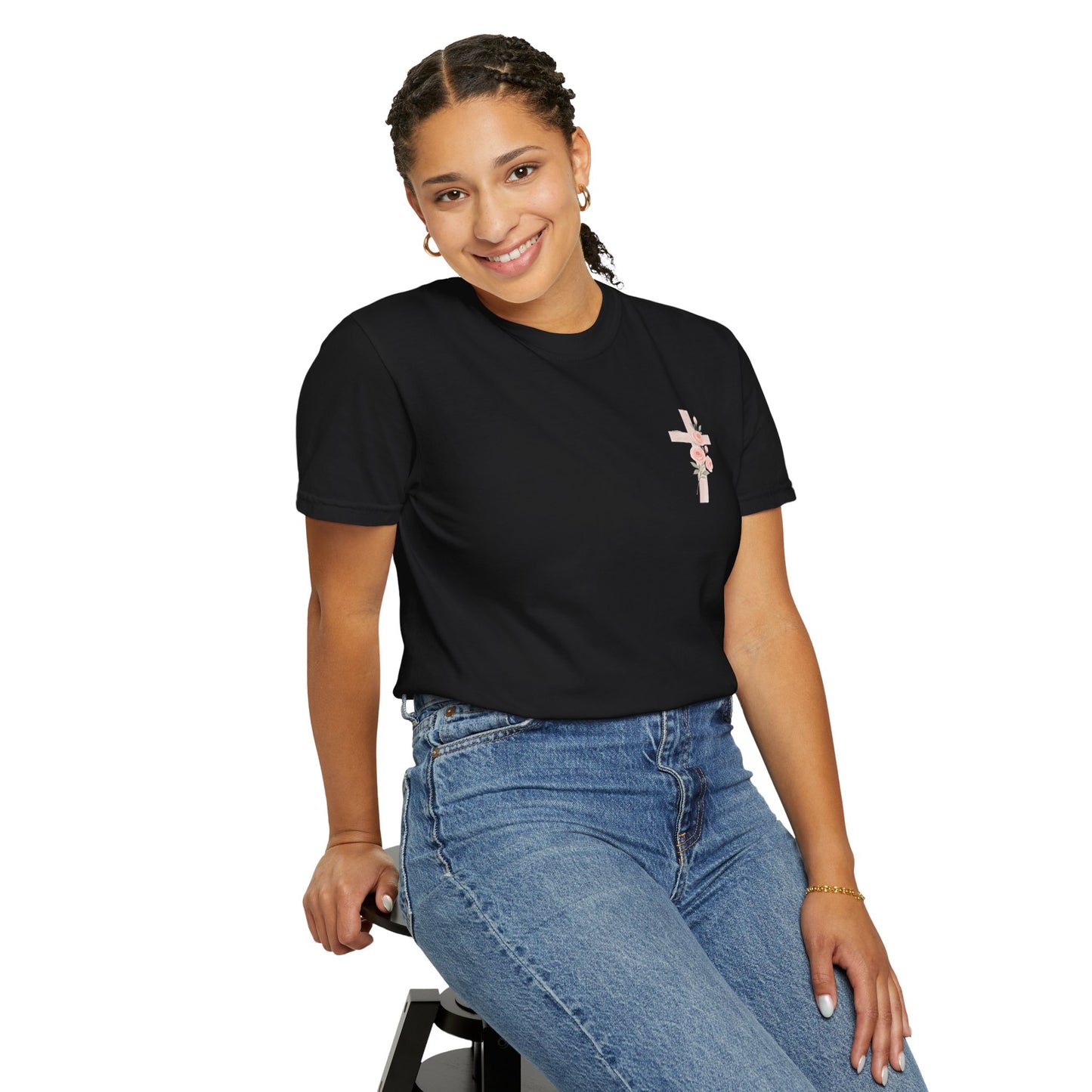 Floral Cross Unisex Garment-Dyed T-shirt