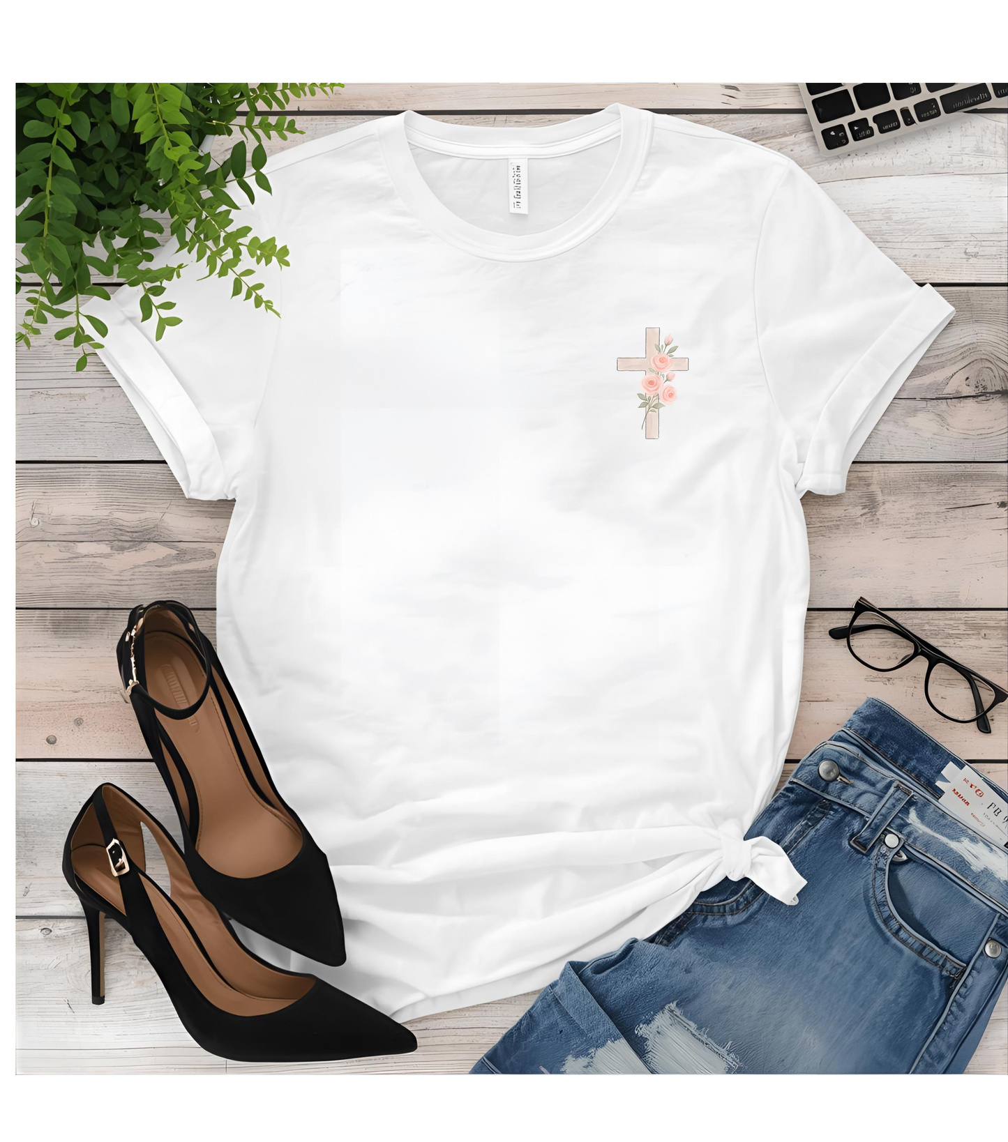Floral Cross Unisex Garment-Dyed T-shirt