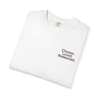 T-shirt unisexe inspiré de la foi, « Chosen Loved Redeemed », vêtement chrétien, cadeau pour croyants, vêtement confortable, mode spirituelle