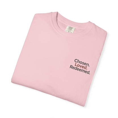 T-shirt unisexe inspiré de la foi, « Chosen Loved Redeemed », vêtement chrétien, cadeau pour croyants, vêtement confortable, mode spirituelle