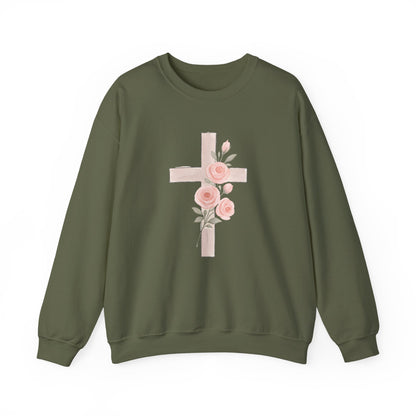 Cross and Christian Floral Crewneck Sweatshirt