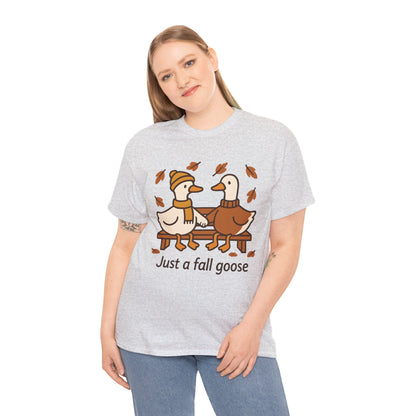 Fall Couple Goose Tee, Autumn-Themed Heavy Cotton Tee