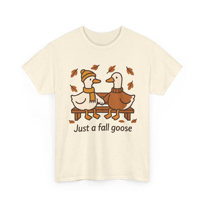 Fall Couple Goose Tee, Autumn-Themed Heavy Cotton Tee