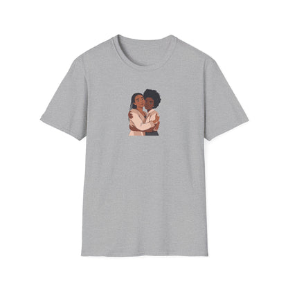 T-shirt unisexe « Embrace Love » en tissu doux, cadeau relationnel, t-shirts d'amitié, t-shirts noirs de sororité, vêtements pour couples, mode inclusive
