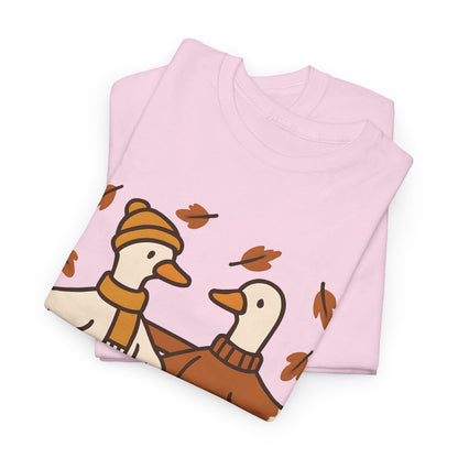 Fall Couple Goose Tee, Autumn-Themed Heavy Cotton Tee