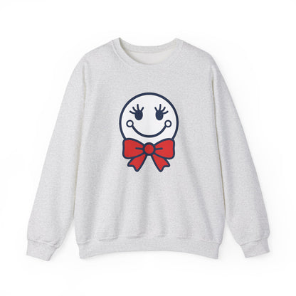 Cute Smiley with Red Croquet Bow Face Sweatshirt