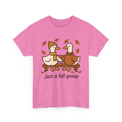 Fall Couple Goose Tee, Autumn-Themed Heavy Cotton Tee