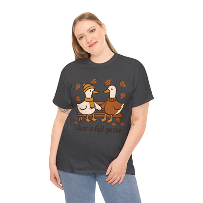 Fall Couple Goose Tee, Autumn-Themed Heavy Cotton Tee