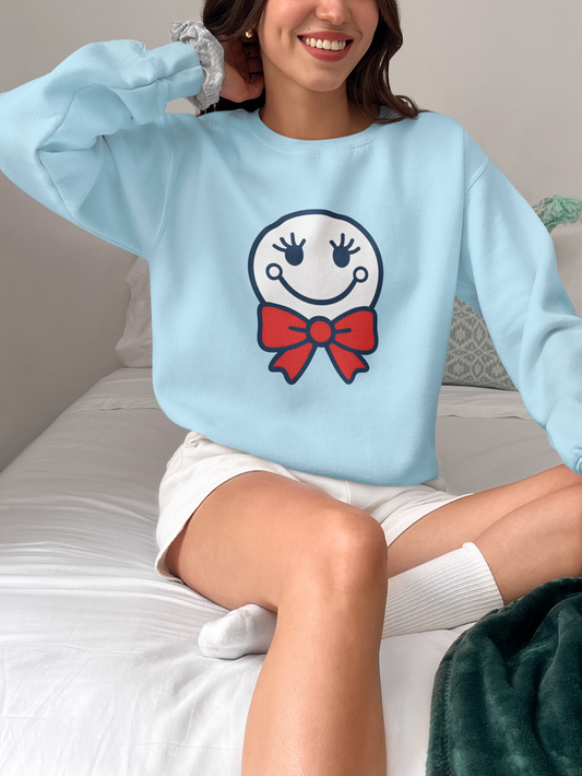 Cute Smiley with Red Croquet Bow Face Sweatshirt