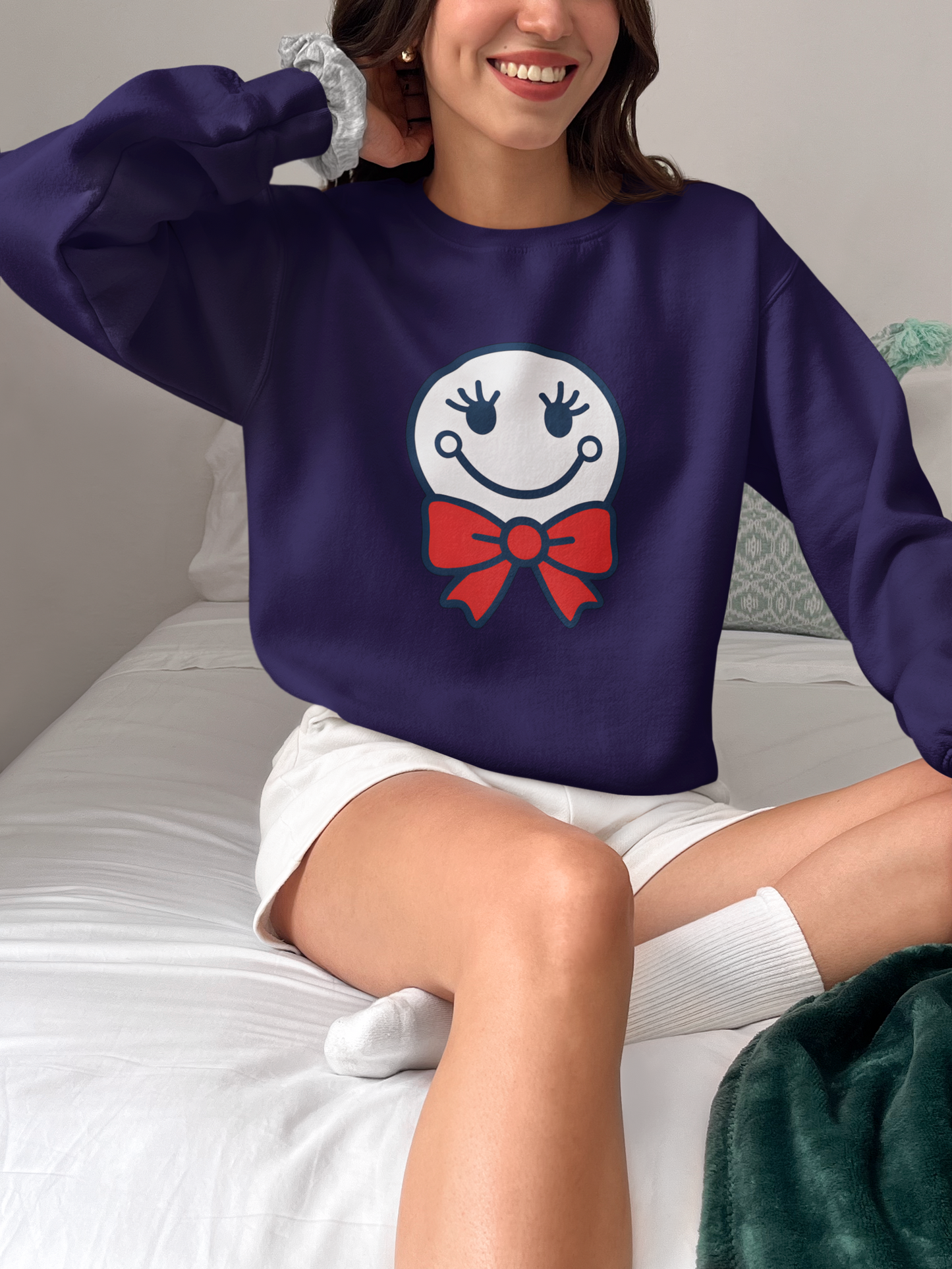 Cute Smiley with Red Croquet Bow Face Sweatshirt