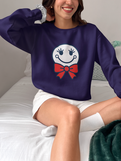 Cute Smiley with Red Croquet Bow Face Sweatshirt