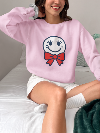 Cute Smiley with Red Croquet Bow Face Sweatshirt