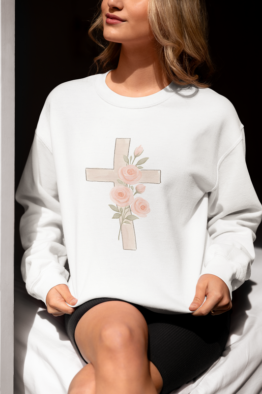 Cross and Christian Floral Crewneck Sweatshirt