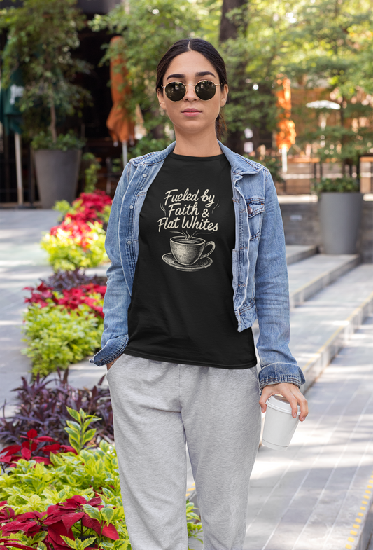 Coffee Lovers Unisex T-Shirt - Fueled by Faith & Flat Whites