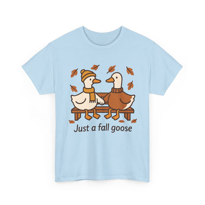 Fall Couple Goose Tee, Autumn-Themed Heavy Cotton Tee