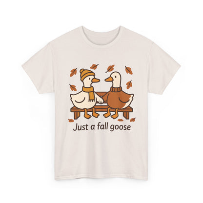 Fall Couple Goose Tee, Autumn-Themed Heavy Cotton Tee