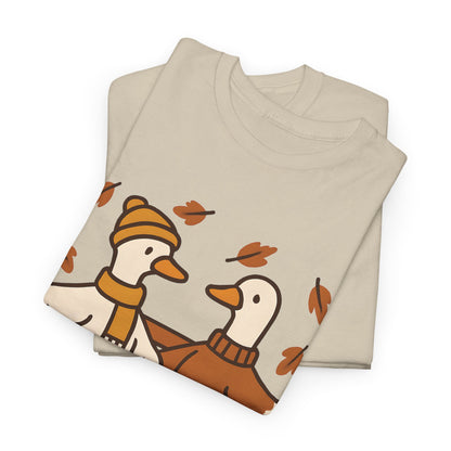 Fall Couple Goose Tee, Autumn-Themed Heavy Cotton Tee