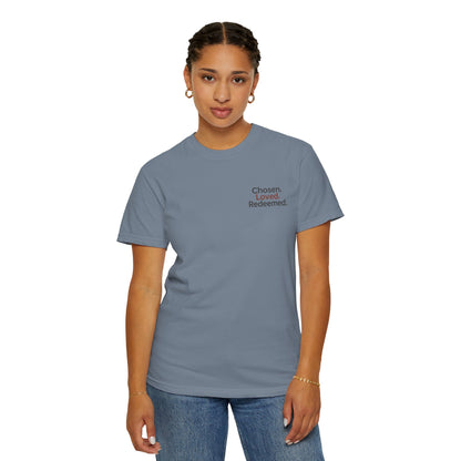 T-shirt unisexe inspiré de la foi, « Chosen Loved Redeemed », vêtement chrétien, cadeau pour croyants, vêtement confortable, mode spirituelle