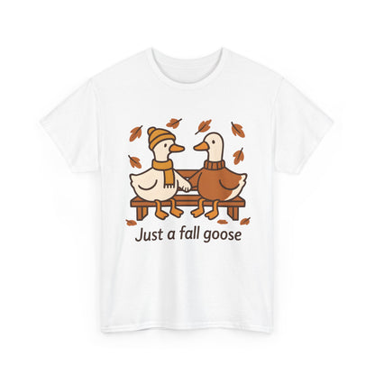Fall Couple Goose Tee, Autumn-Themed Heavy Cotton Tee