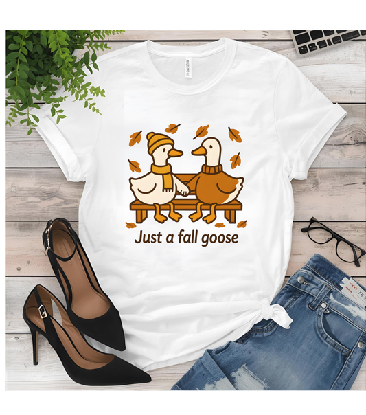Fall Couple Goose Tee, Autumn-Themed Heavy Cotton Tee